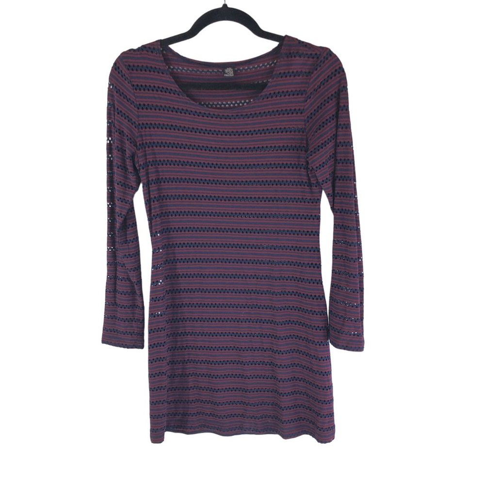 Only Hearts Helena Stuart Mini Dress Eyelet Sheer Striped Navy Blue Red XS